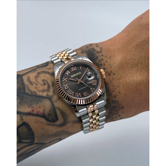 Custom Seiko Mod • Dark Grey Roman 2-Tone Rose Gold Datejust • 31mm